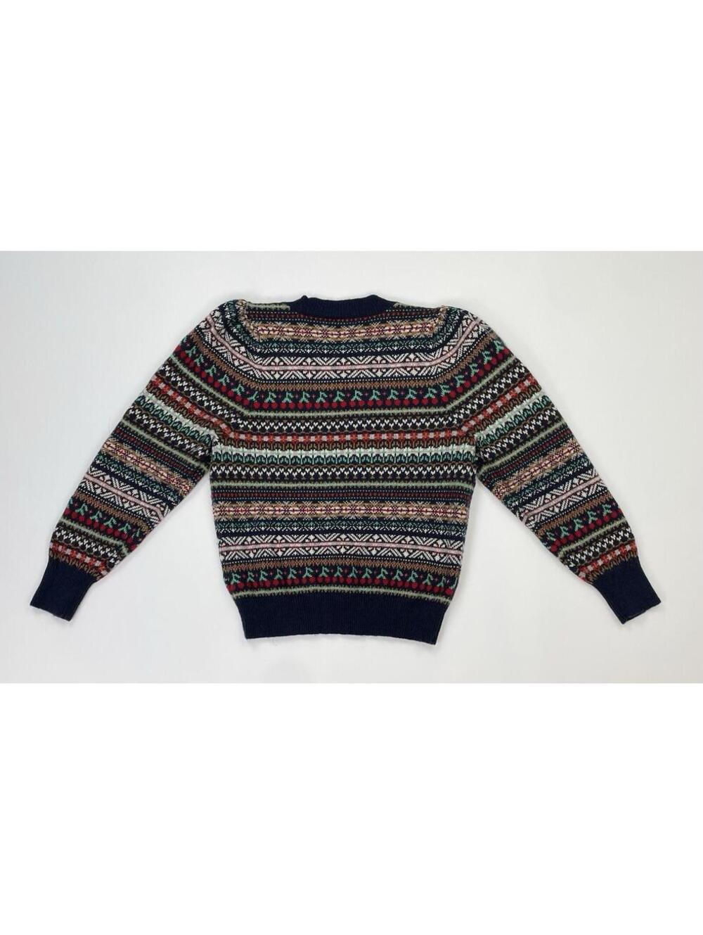 J. Crew Puff Sleeve Fair isle Crew Neck Sweater Navy Cherries Size Small - Picture 2 of 9